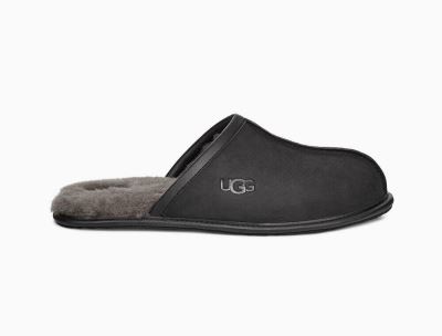 UGG Scuff Leather Mens Slippers Black - AU 645YB